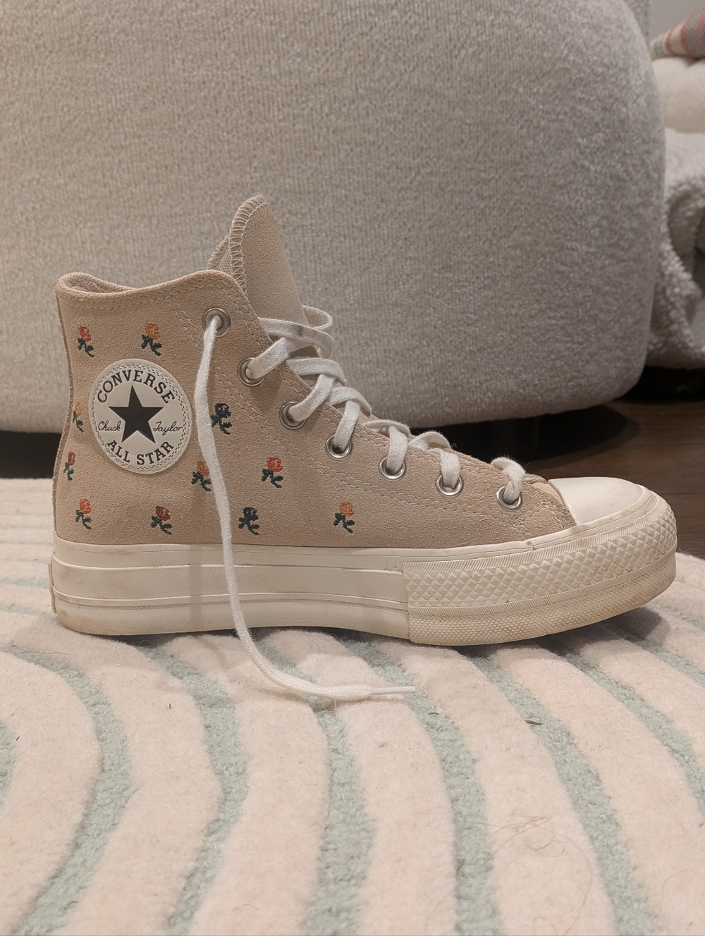 Converse Chuck Taylor All Star High Top Sneaker - Beige with Floral Embroidery